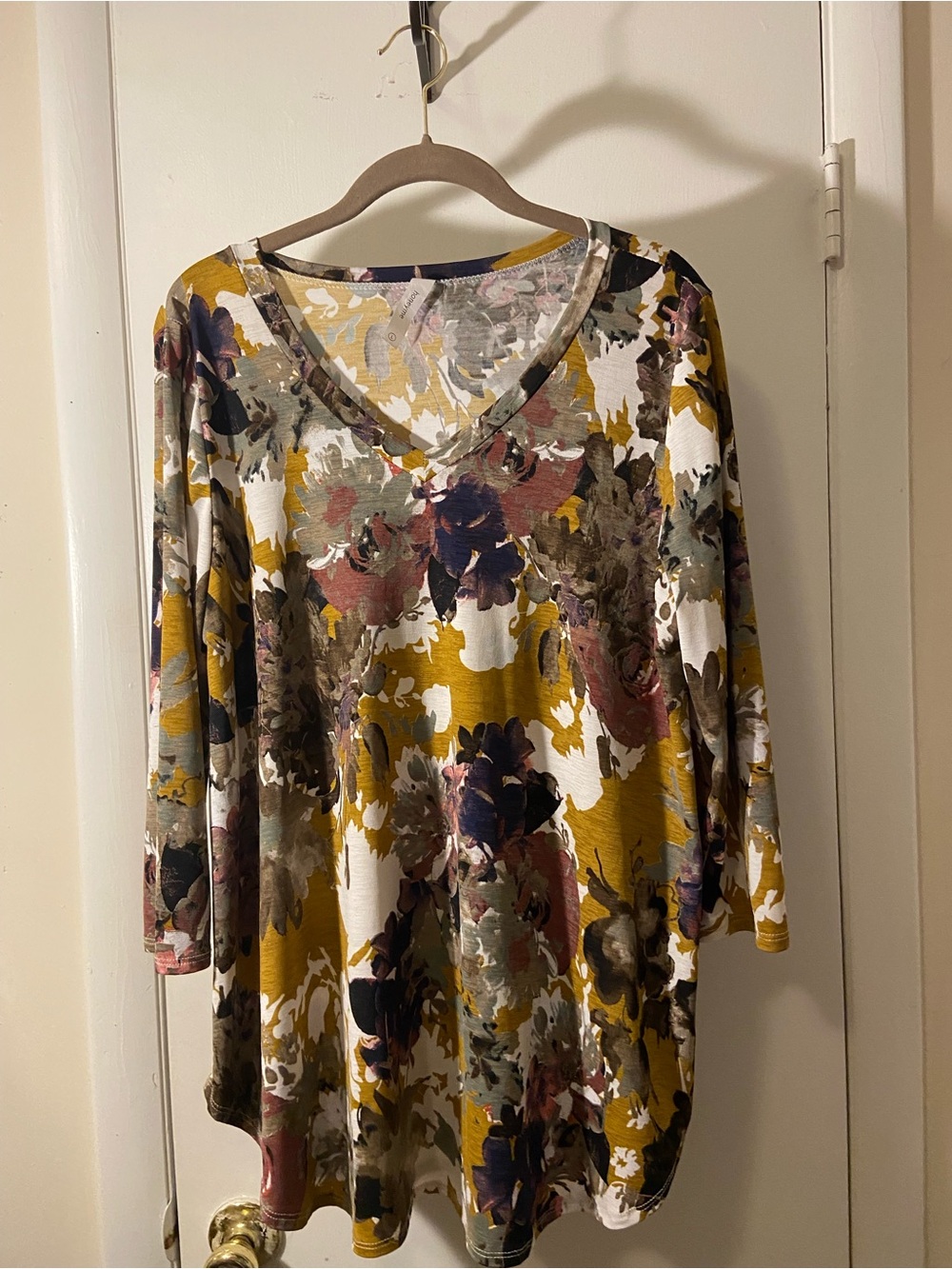 Honeyme Mustard Multi Floral V-Neck Tunic Top